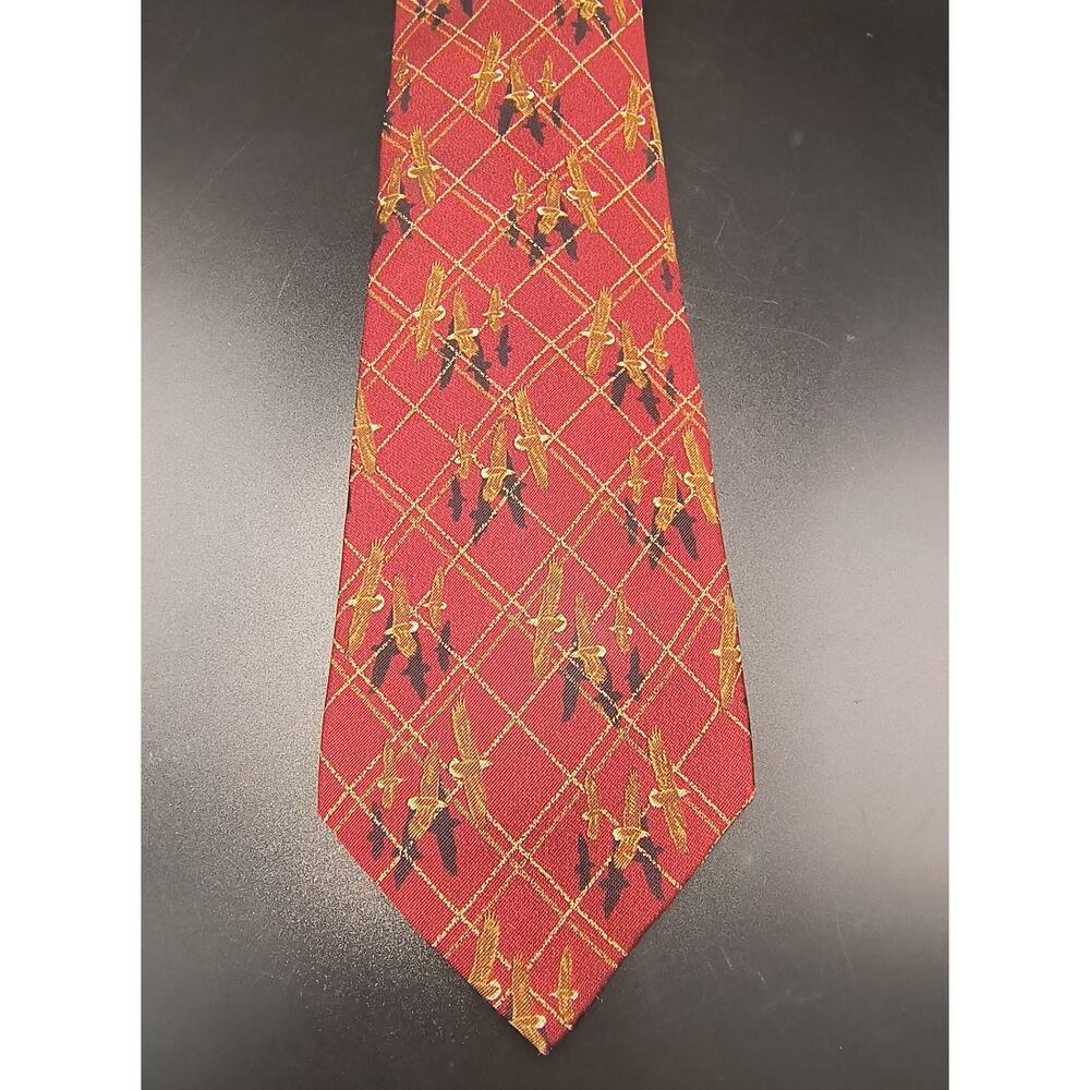 Vintage Handmade COACH Red Plaid Eagles 100% Silk Tie -  58 1/4" x 3 3/4"
